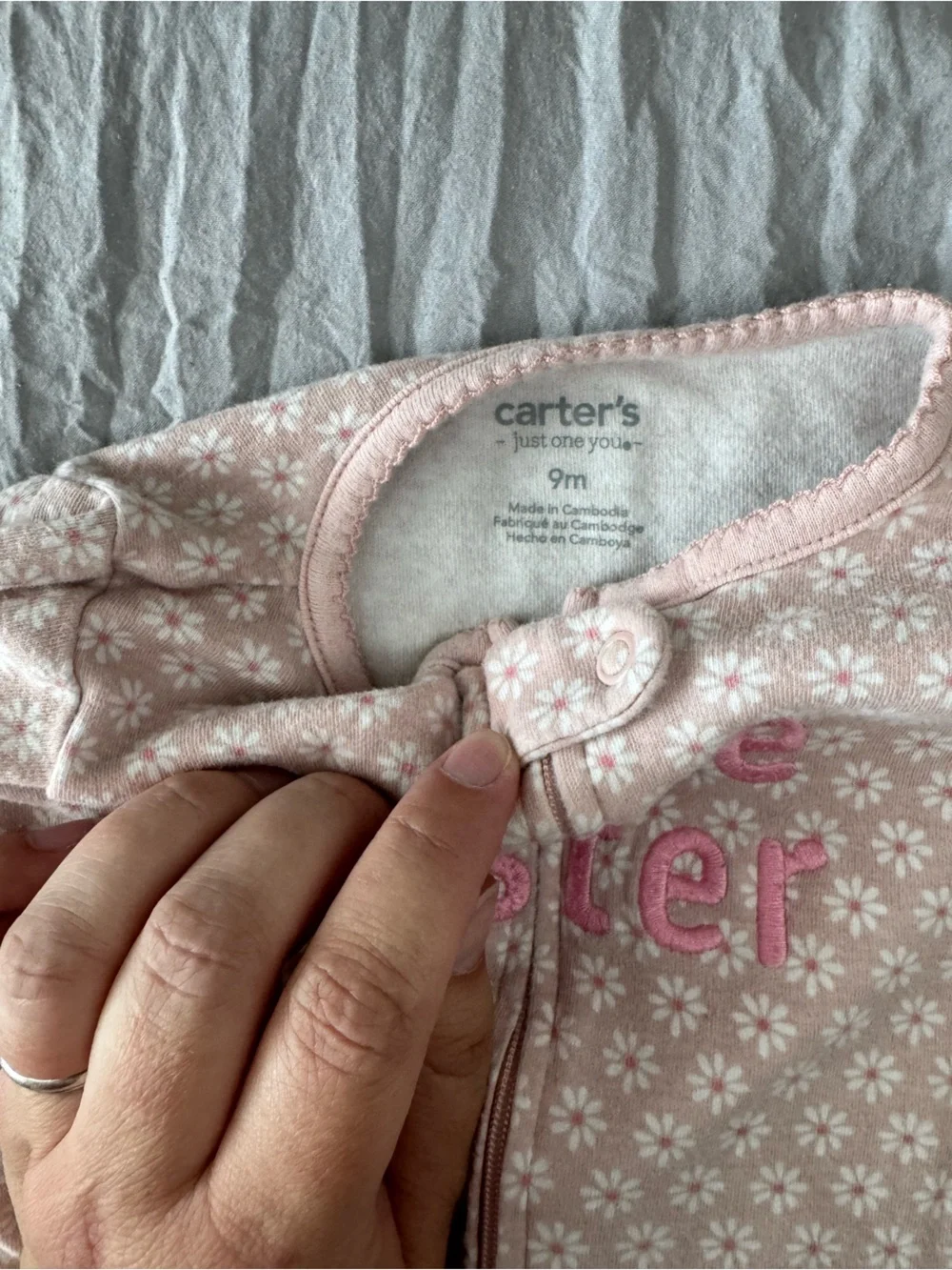 Carter's Light Pink Floral 'Little Sister' Zip Footed Pajamas